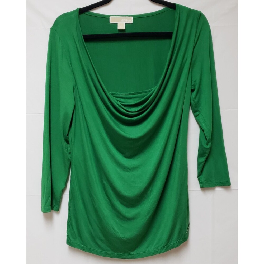 Women’s Michael Kors Ruched Cowl Neck Long Sleeve Top Kelly Green Size M PO-Ex